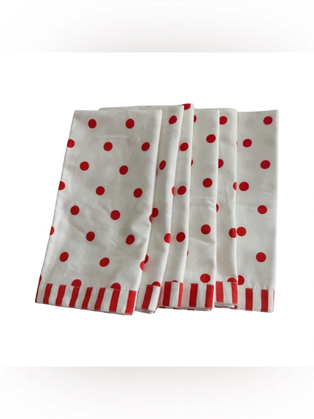 EUC Crate&Barrel Red Dot Stripe Napkin Set - Red on White